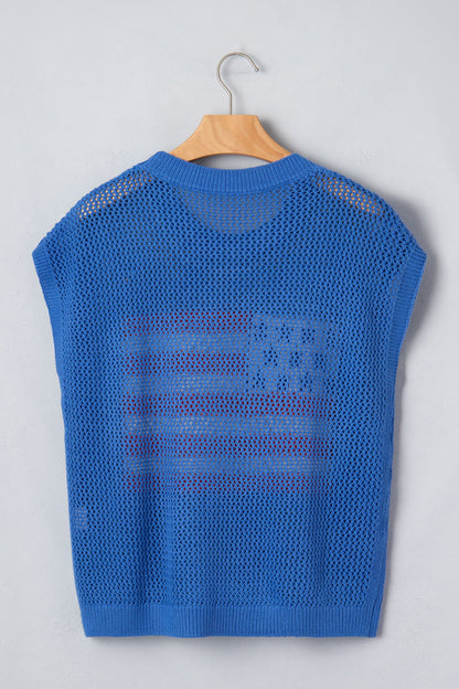 American Flag Knit Sweater Vest Patriotic Summer Top