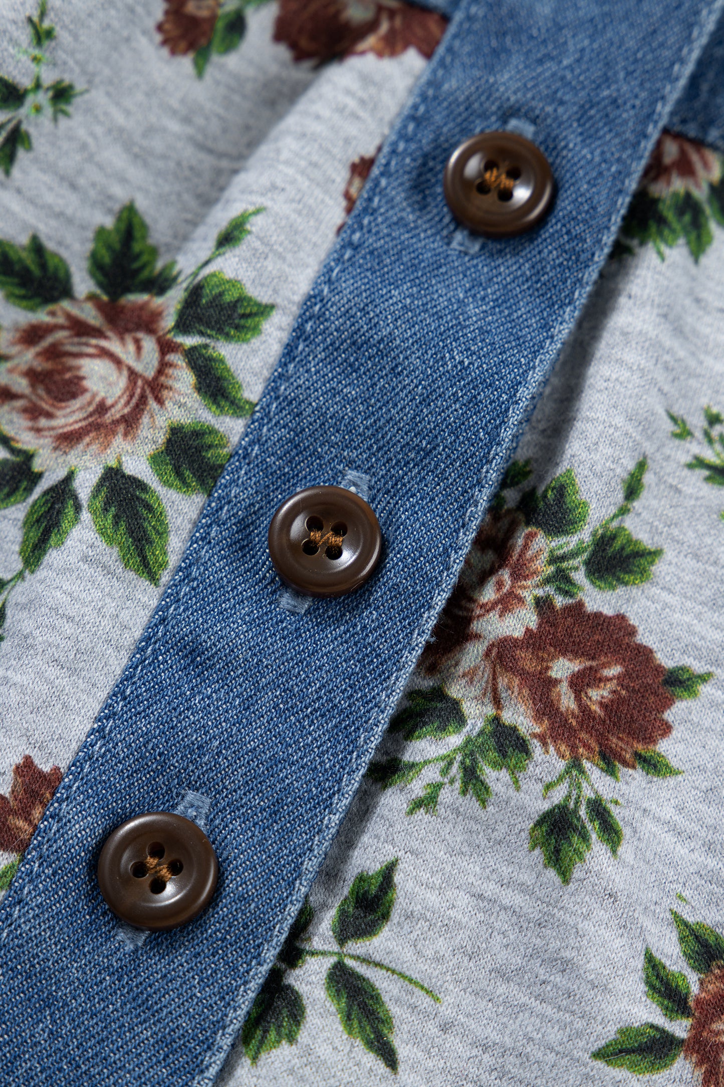 Floral Color Block Polo Henley Button Casual Top