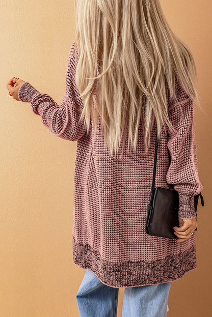 Black Plaid Knitted Long Open Front Cardigan