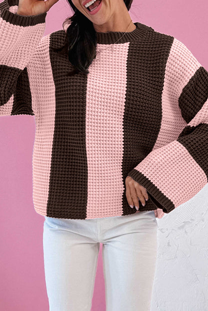 Women's Color Block Striped Knit Sweater Drop Shoulder