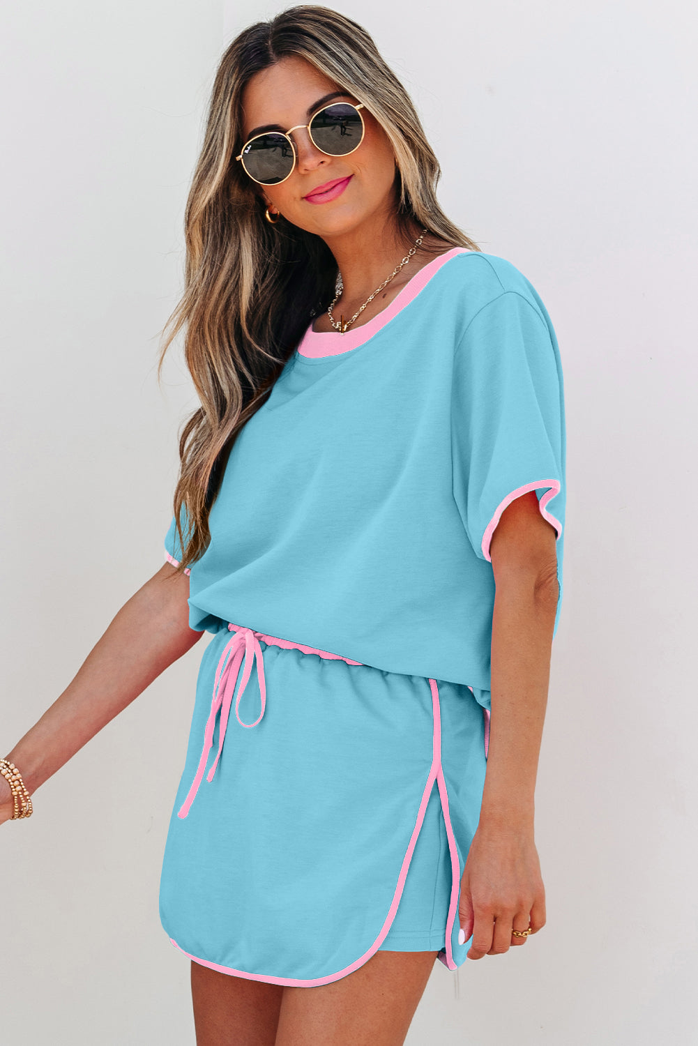 Women’s Bonbon Colorblock Drop Shoulder Tee & Skort Set