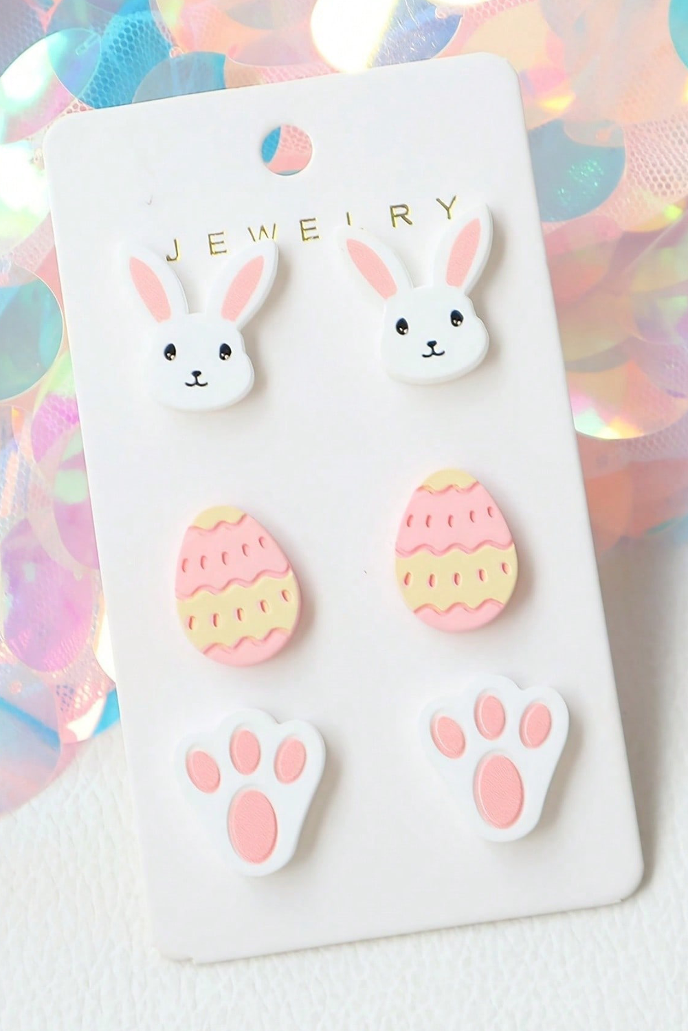 Easter Bunny Egg Paw Acrylic Stud Earrings Set