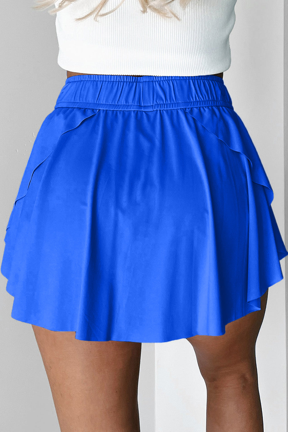 Black High Waist Drawstring Tennis Skort with Lining