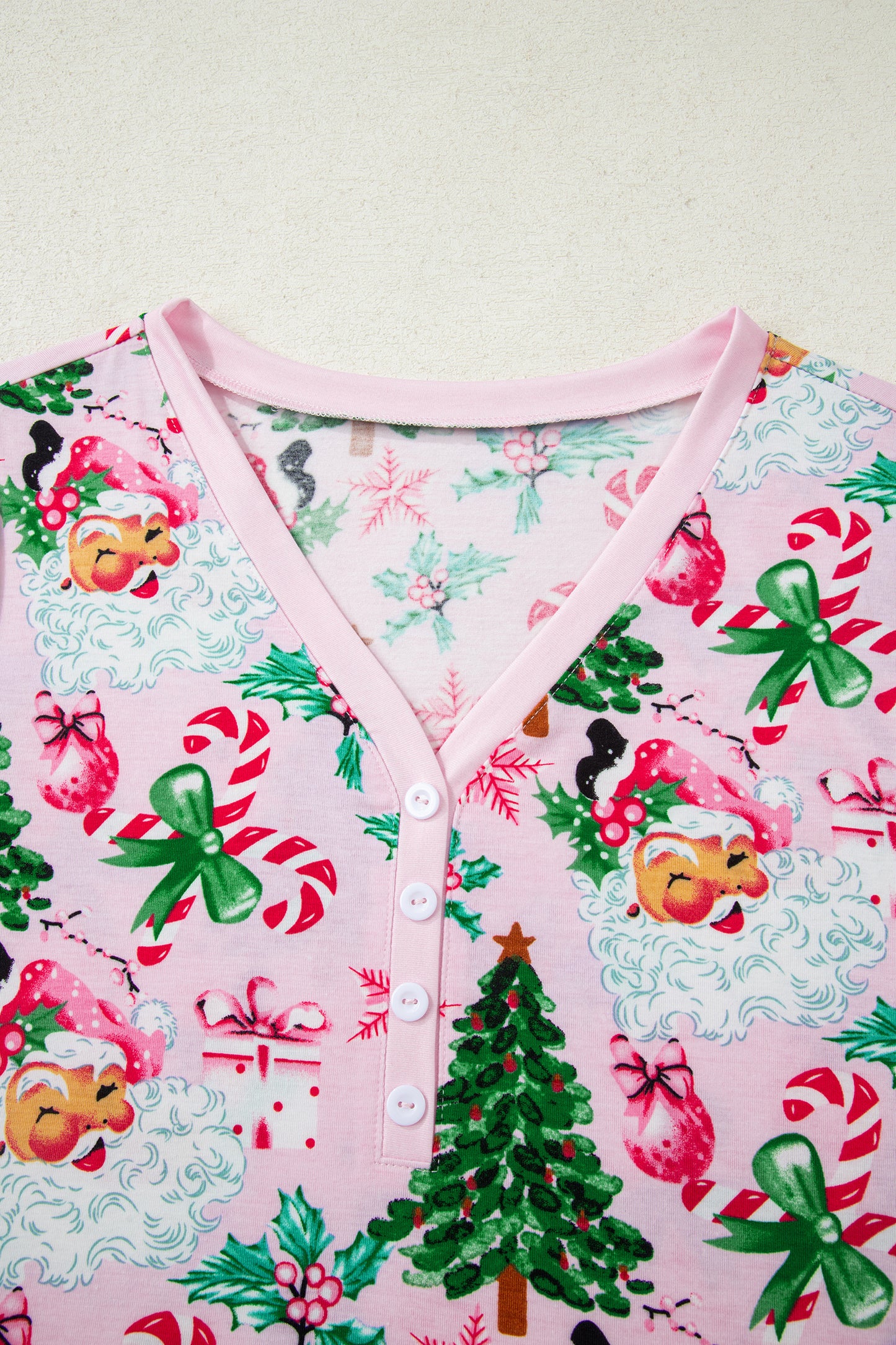 Christmas Tree Print Button Lounge Set for Women 2pcs