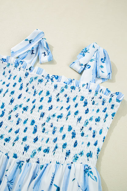 Sky Blue Floral Smocked Tiered Maxi Dress