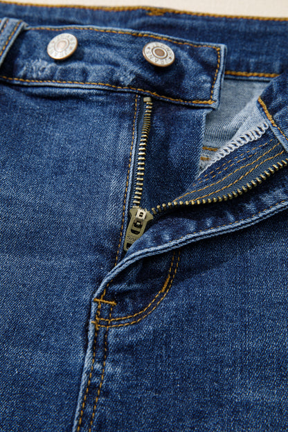 Sail Blue High-Waist Distressed Raw Hem Denim Shorts