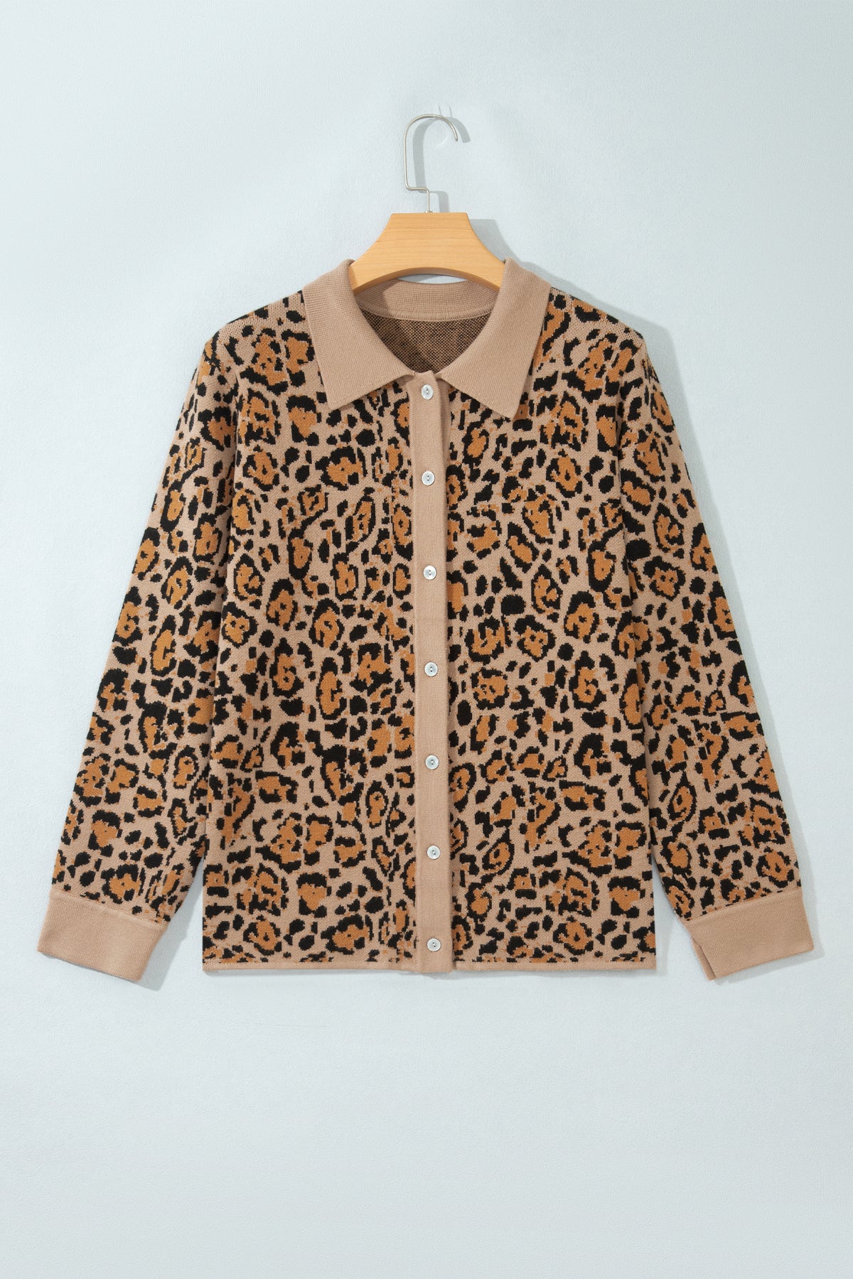 Leopard Print Button Up Knit Cardigan Top
