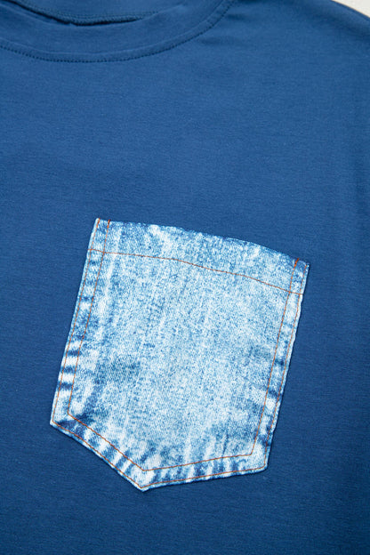 Pocket Tee Women Contrast Denim Pocket Casual T Shirt