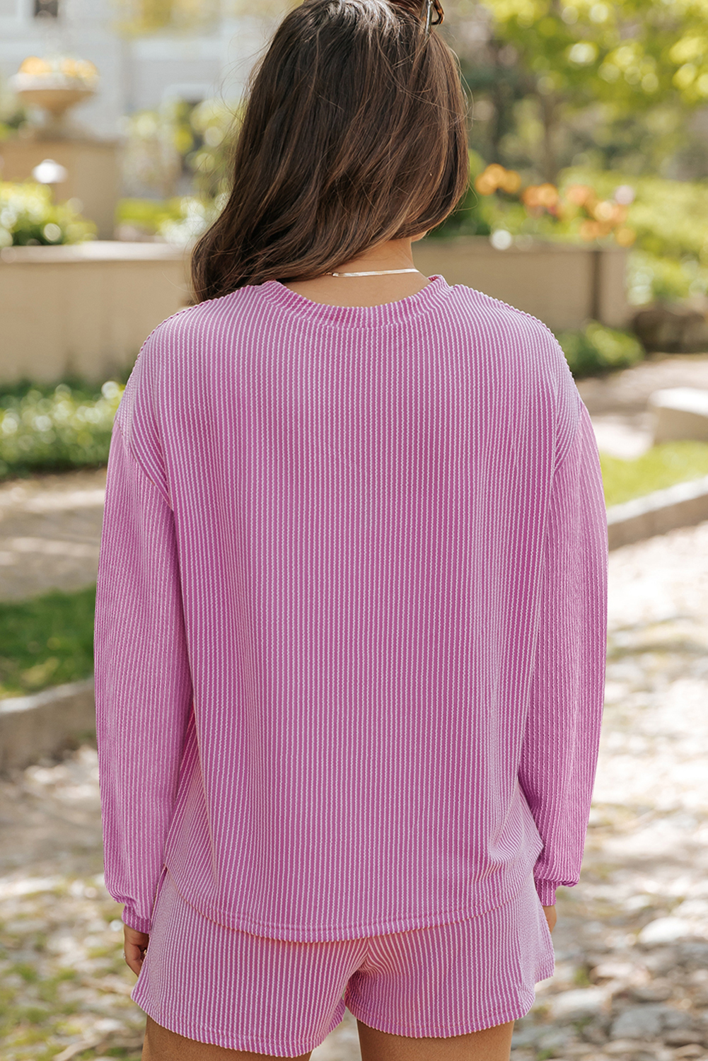 Easter Egg Graphic Corded Rib Long Sleeve Shorts Set