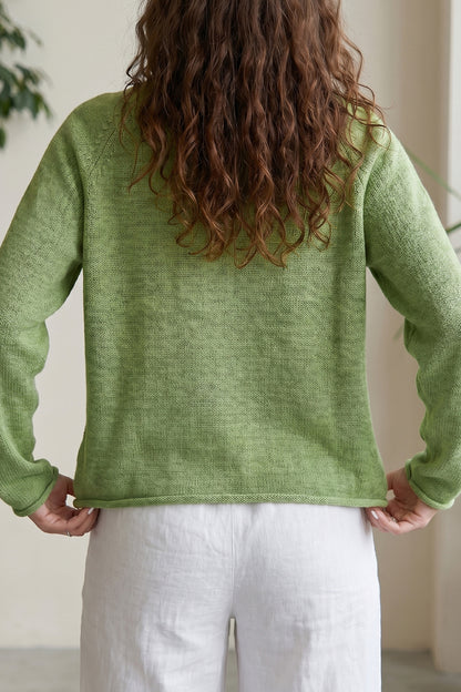 Meadow Mist Green Fish Graphic Oversized Knit Sweater