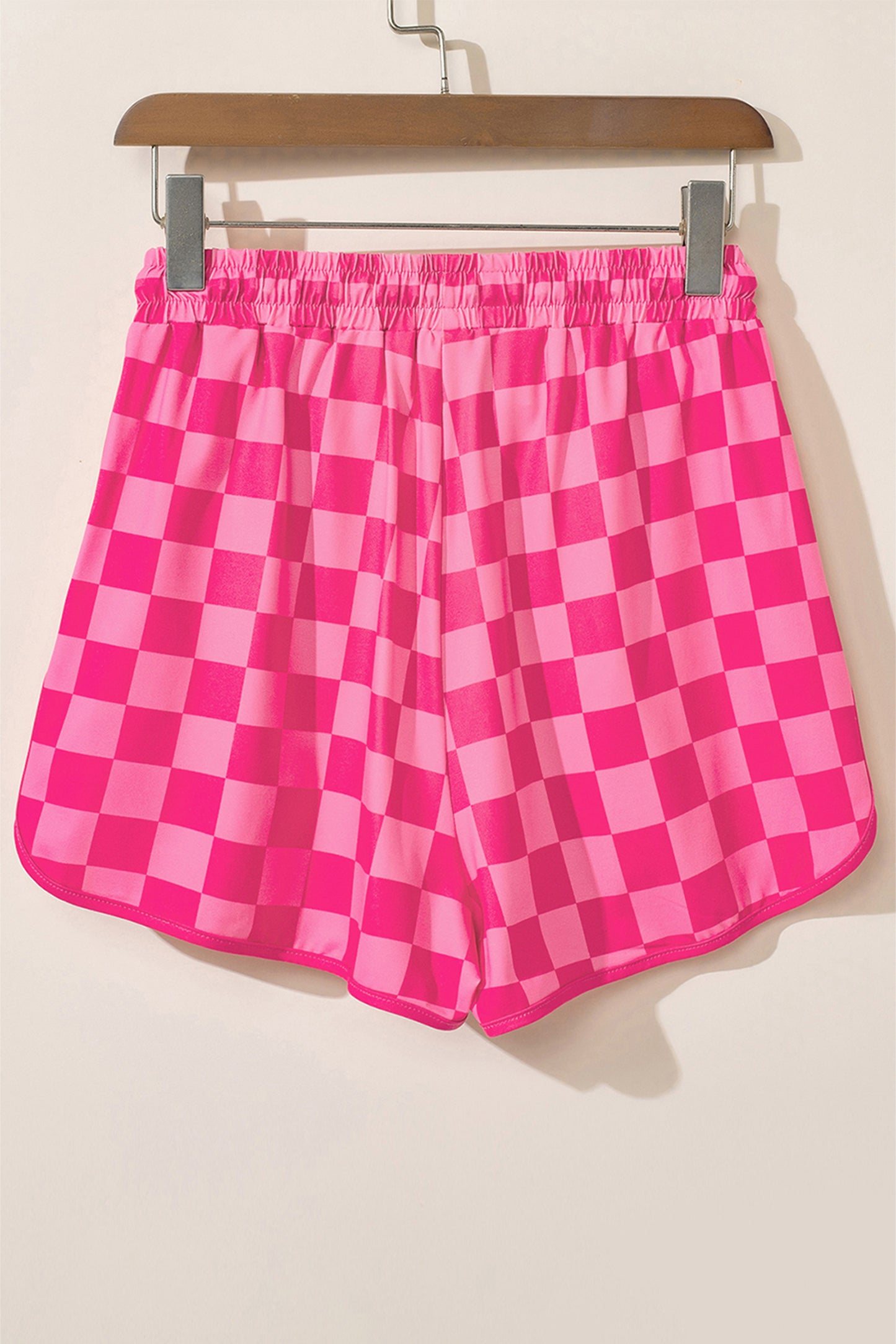 Rose Checkered Drawstring High Waist Casual Shorts