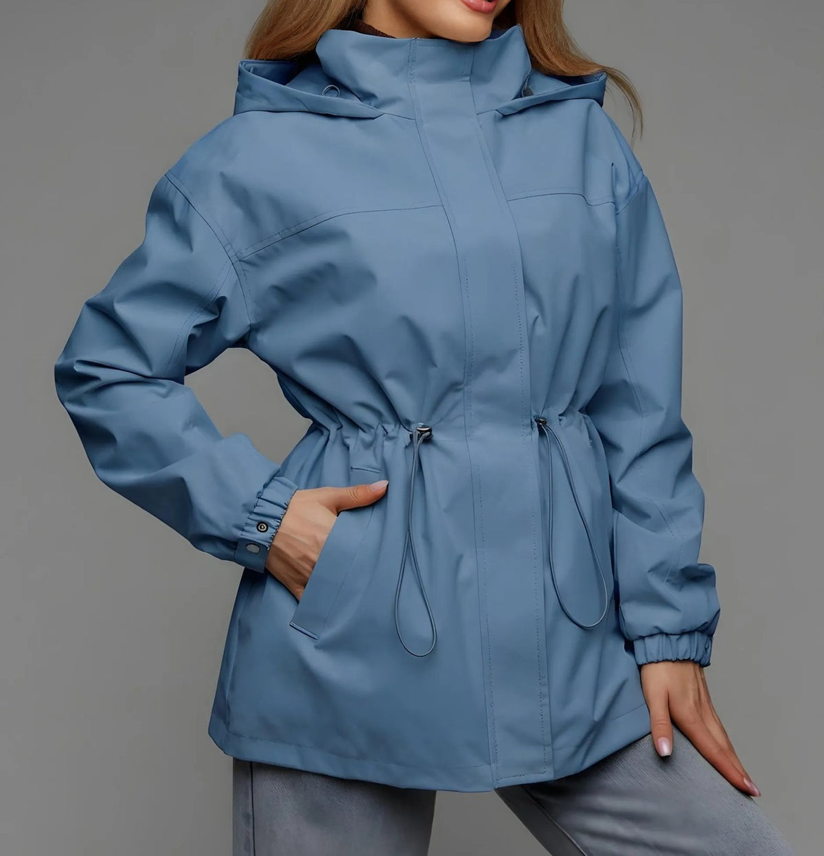 Women's Hooded Drawstring Waist Windbreaker Jacket