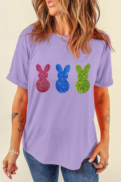 Wisteria Easter Shiny Bunny Graphic Crew Neck Tee