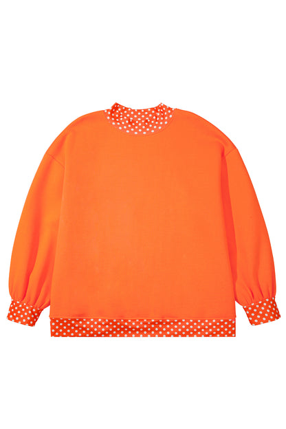 Polka Dot Trim Plus Size Crew Neck Tunic Sweatshirt