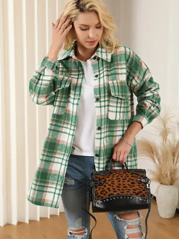 Plaid Long Sleeve Shacket with Flap Pockets