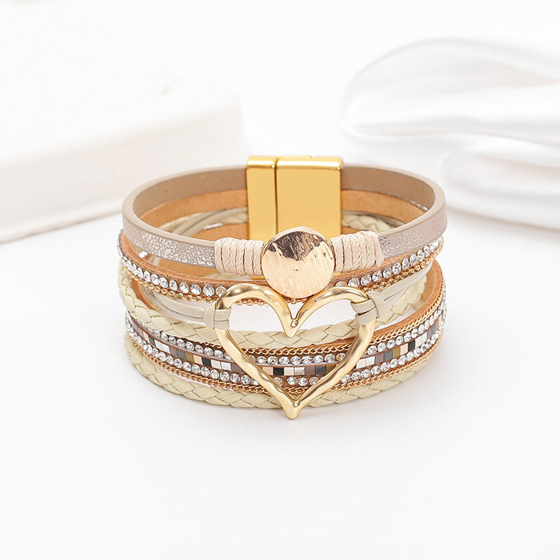 Bohemian Heart Rhinestone Magnetic Buckle Bracelet