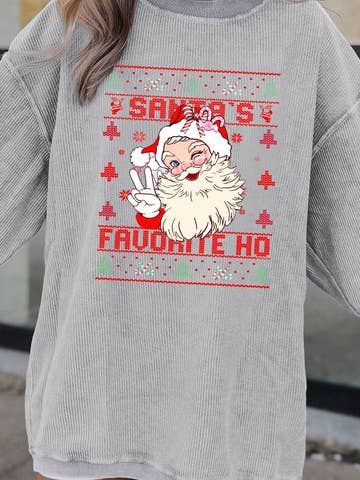 Santa Graphic Corded Christmas Pullover Sweatshirt