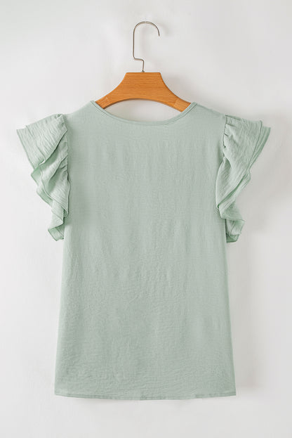 Clearly Aqua Ruffle Sleeve Summer Casual Blouse Top