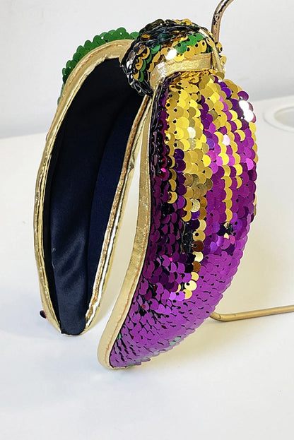 Gold Mardi Gras Sequin Knotted Wide Headband