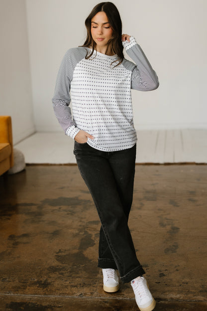 Striped Raglan Sleeve Color Block Long Sleeve Top