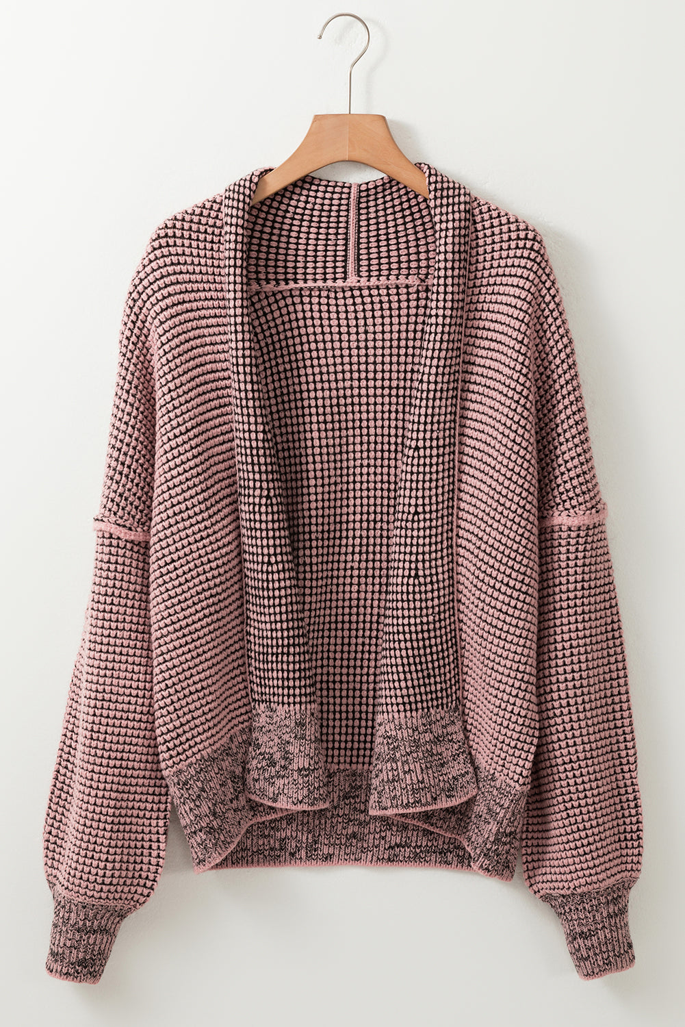 Apricot Plaid Contrast Trim Open Front Cardigan