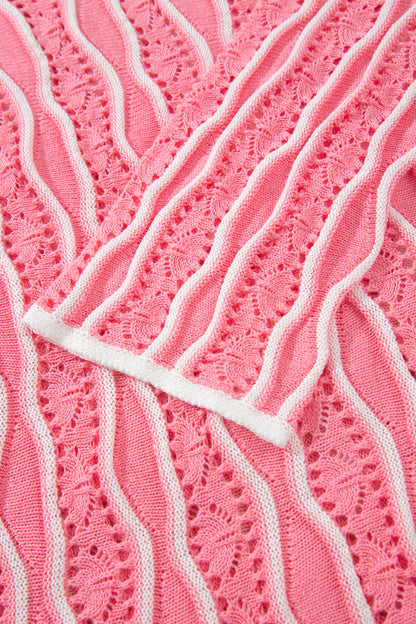 Women's Wavy Stripe Open Knit Pullover Sweater