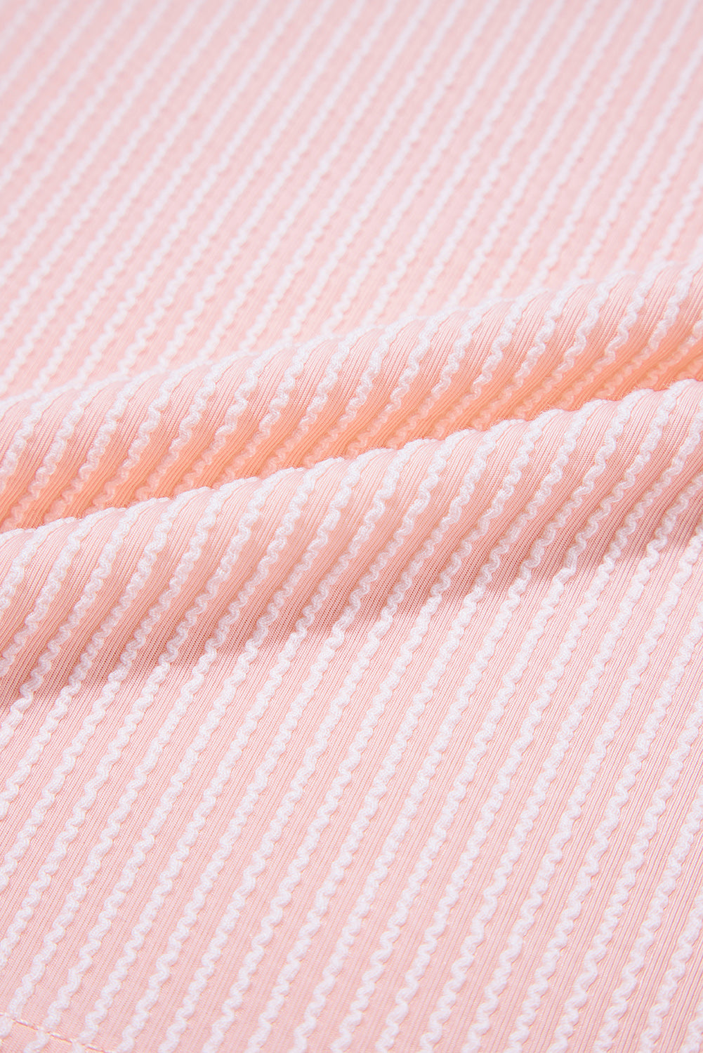 Pink Striped Textured Knit Pocket Casual Tee
