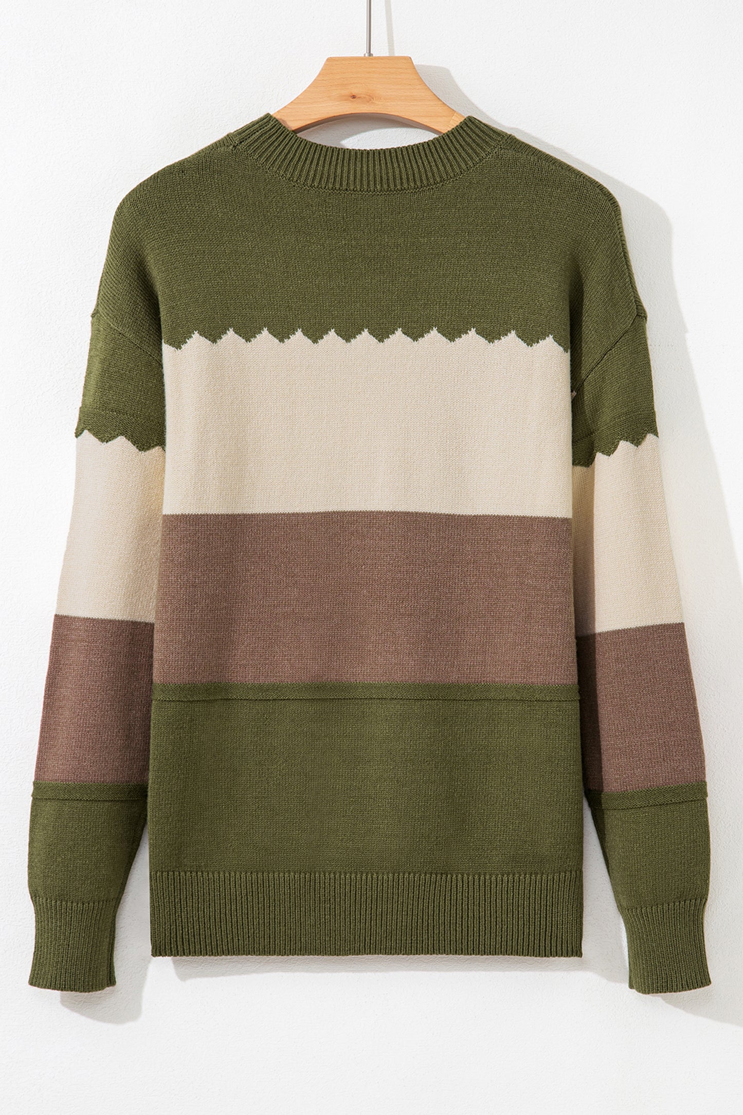 Black Beige Brown Colorblock Drop Shoulder Knit Sweater