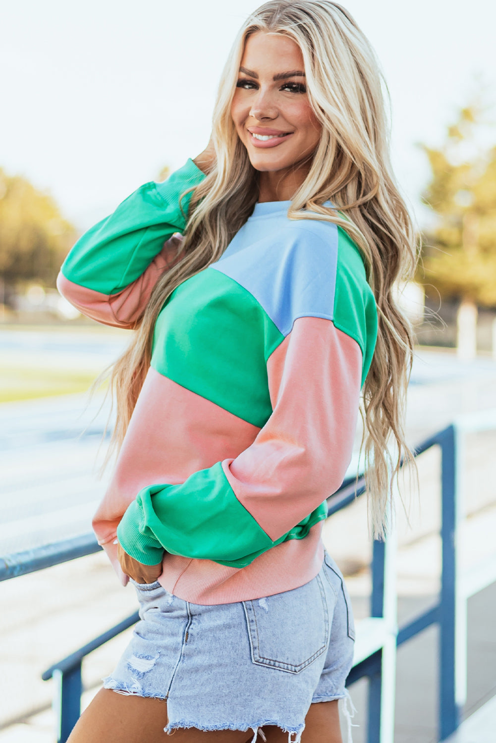 Mauve Colorblock Drop Shoulder Oversized Sweatshirt