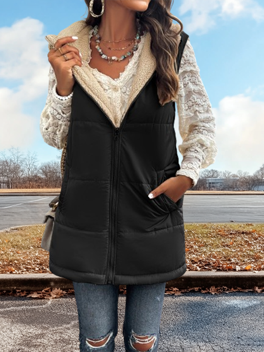 Sleeveless Fleece Vest Jacket with Zip-Up Hoodie