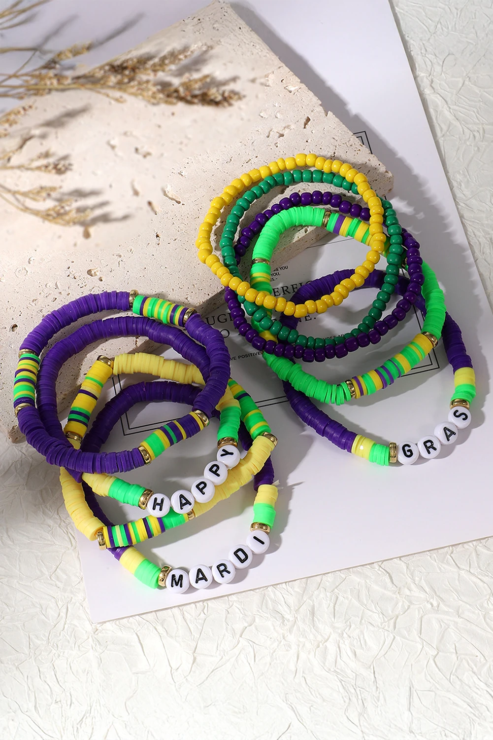 Tillandsia Purple Mardi Gras Beaded Stretch Bracelet Set