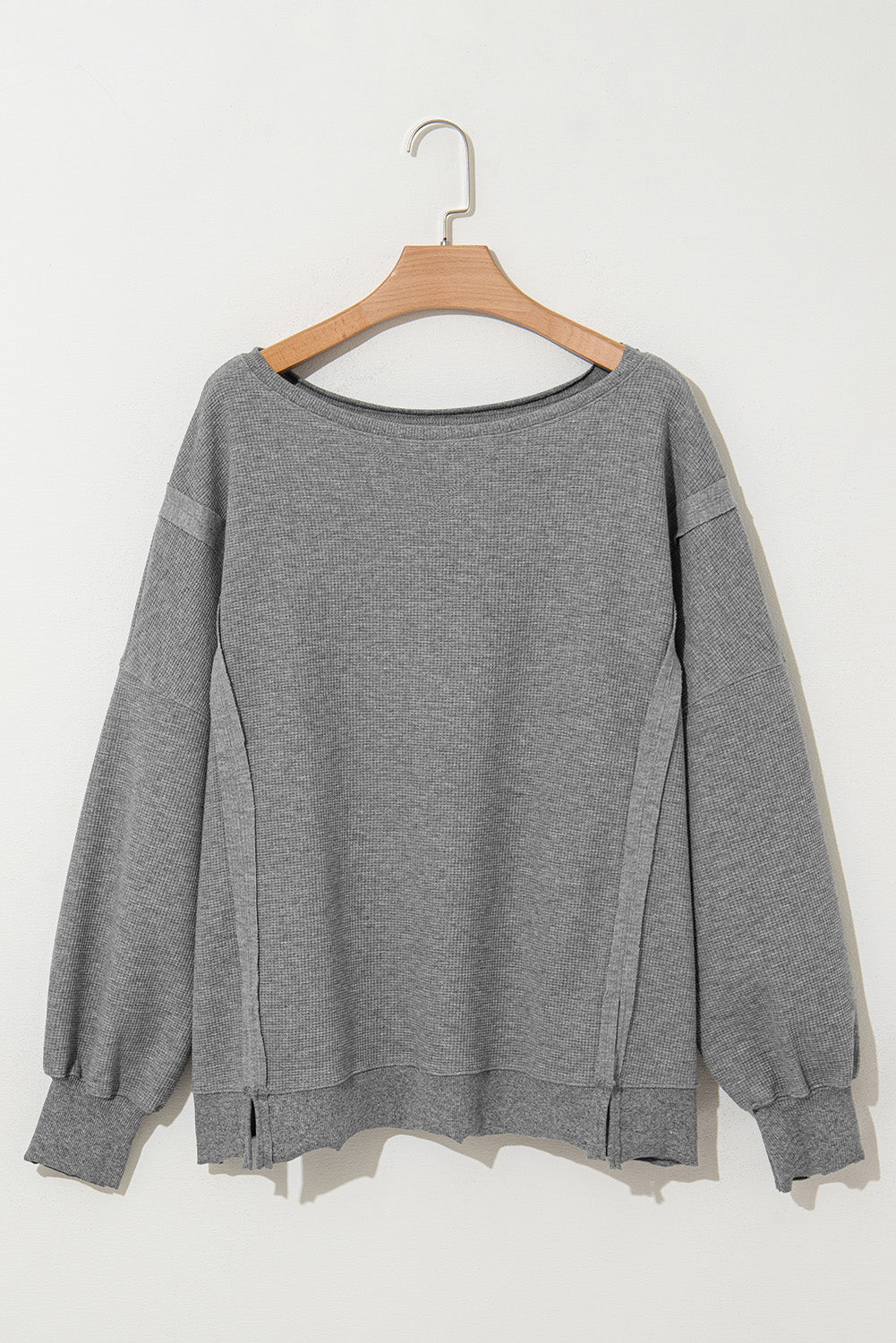 Waffle knit Bishop Sleeve Split Oversized Top