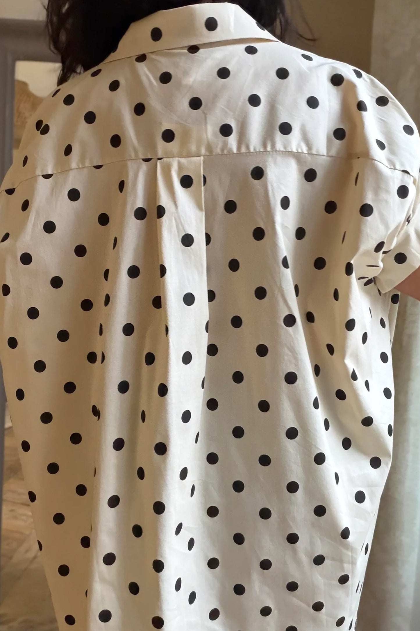 Beige Polka Dot Button Up Dolman Sleeve Loose Blouse