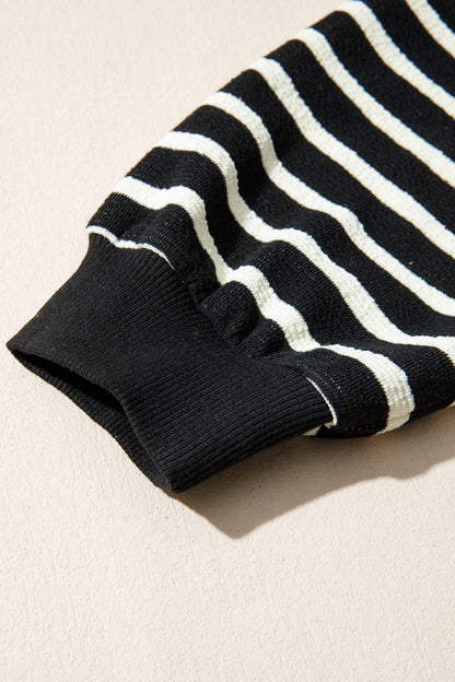Black Striped MERRY Christmas Sweatshirt Drop Shoulder Pullover