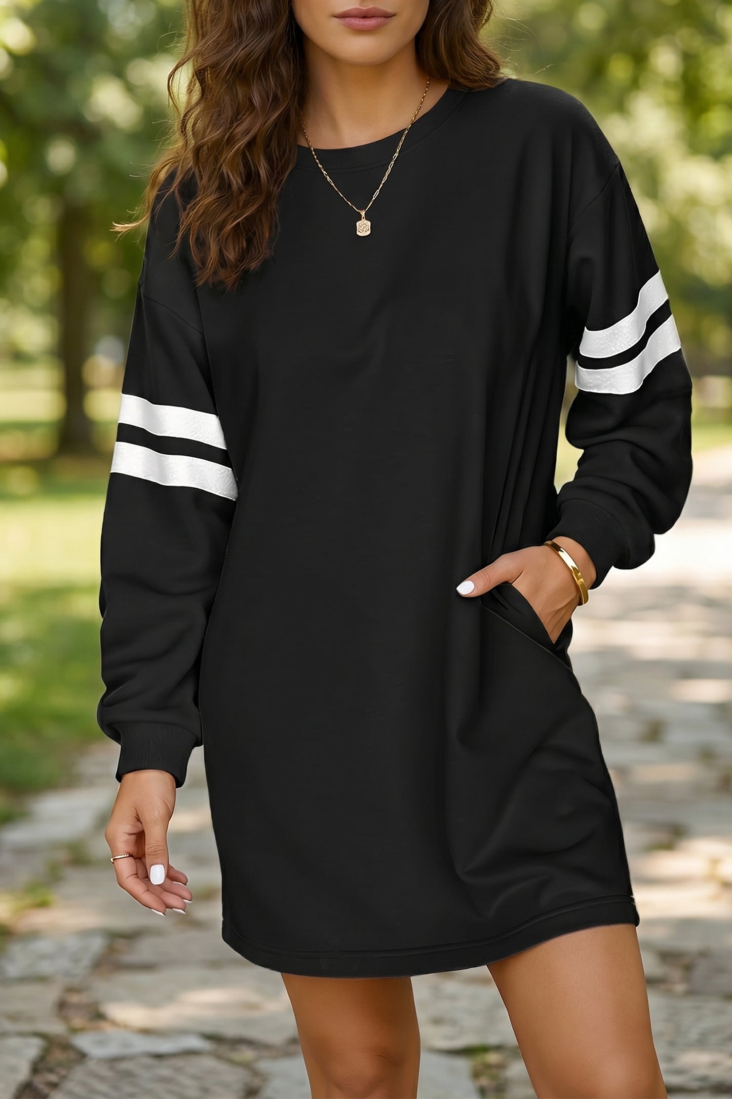 Customizable Varsity Stripe Sleeve Sweatshirt Dress Game Day
