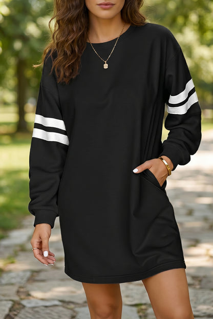 Customizable Varsity Stripe Sleeve Sweatshirt Dress Game Day