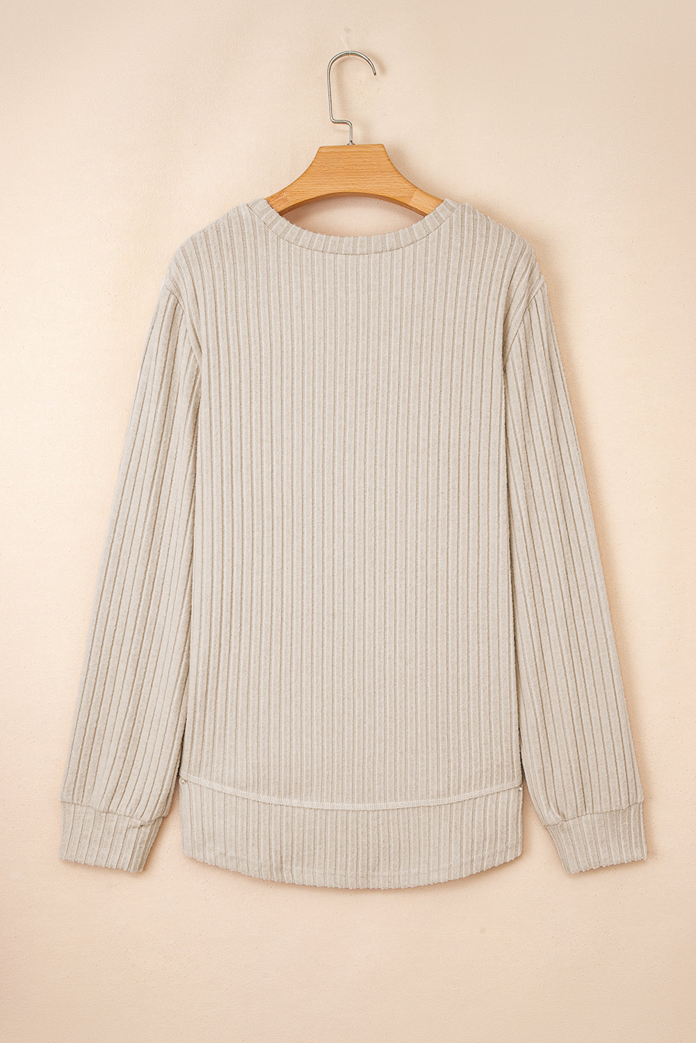 Ribbed Long Sleeve Round Neck Casual Knit Top