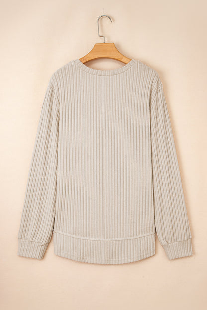 Ribbed Long Sleeve Round Neck Casual Knit Top