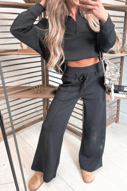 V Neck Collared Sweatshirt and Sweatpants Lounge Set