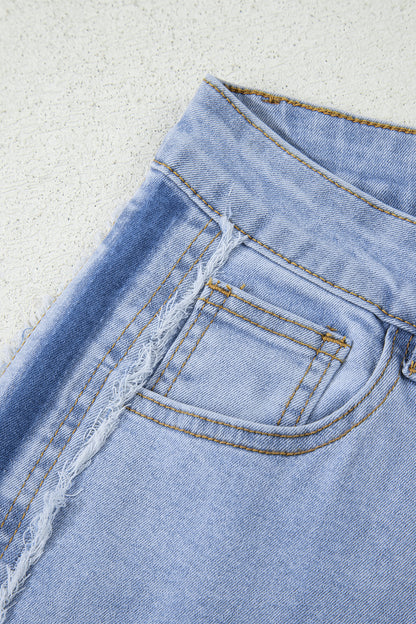 Beau Blue Contrast Stripe Patchwork Frayed Jeans
