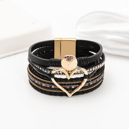 Bohemian Heart Rhinestone Magnetic Buckle Bracelet