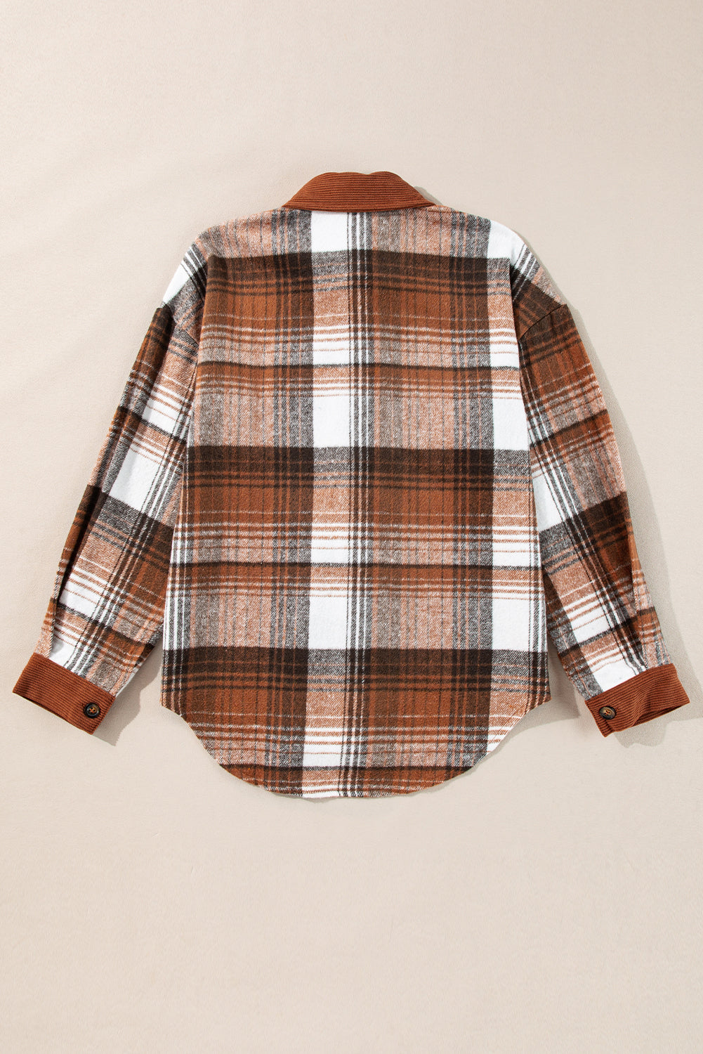 Light Pink Plaid Corduroy Patchwork Pocket Shacket