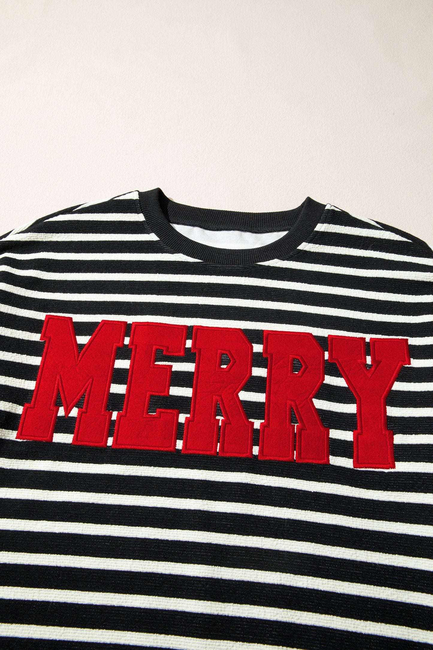 Black Striped MERRY Christmas Sweatshirt Drop Shoulder Pullover