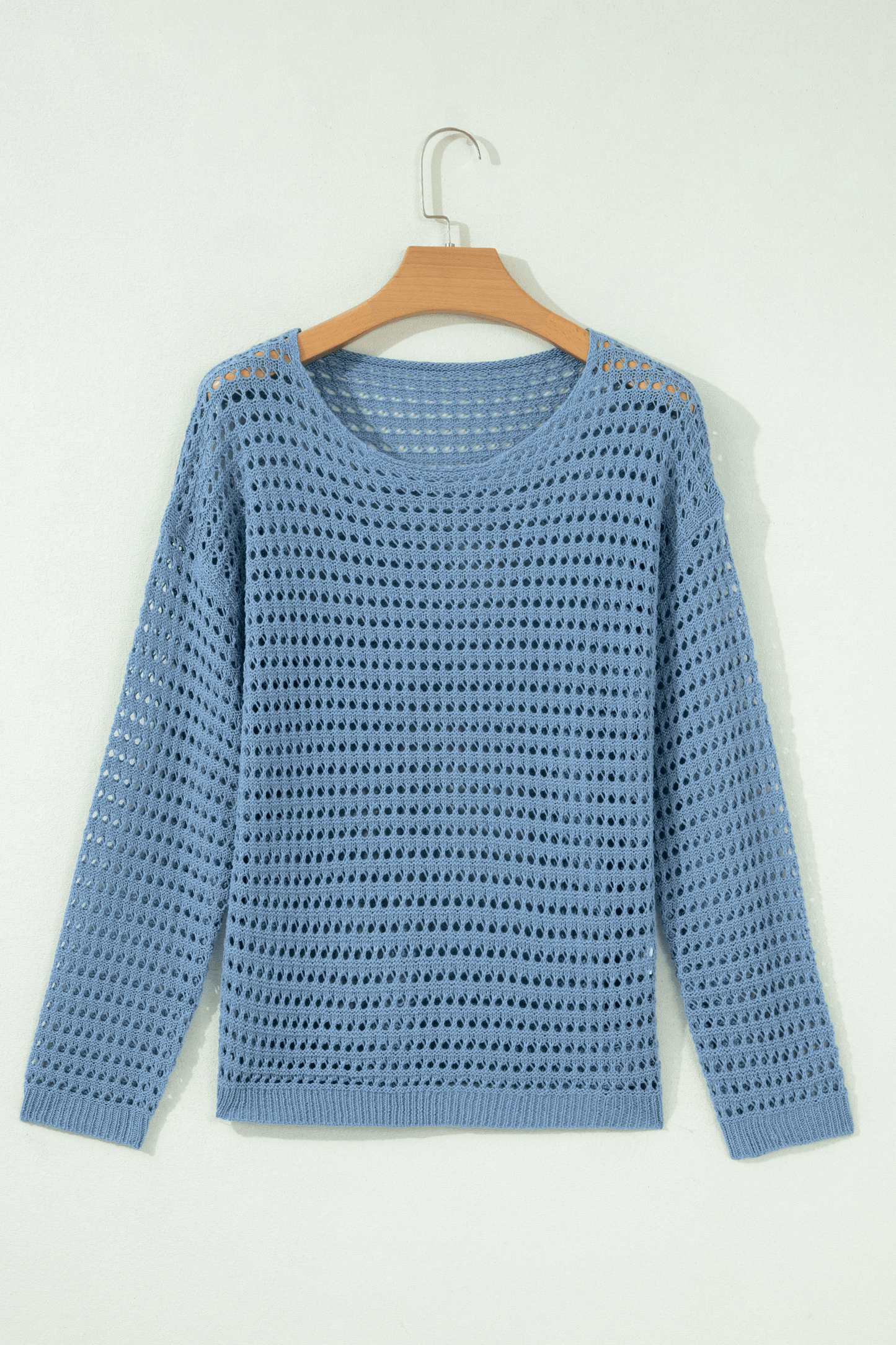 Myosotis Openwork Crochet Knit Round Neck Casual Sweater