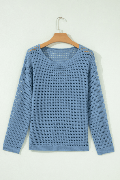 Myosotis Openwork Crochet Knit Round Neck Casual Sweater