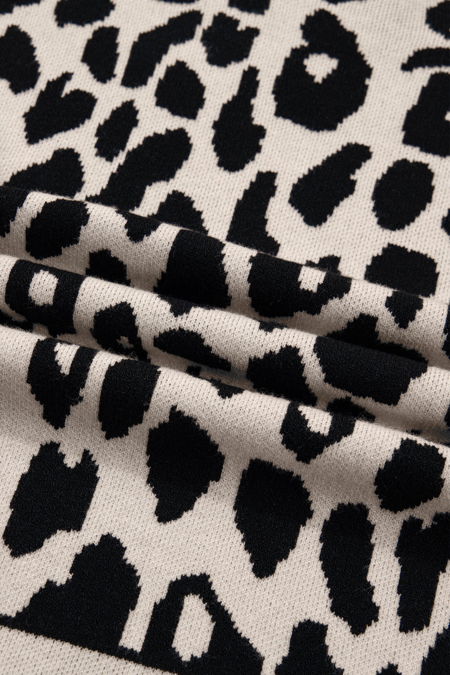 Leopard Print High Neck Short Sleeve Knit Top