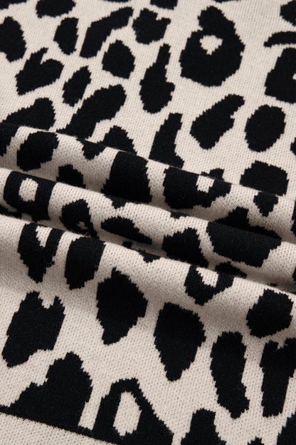 Leopard Print High Neck Short Sleeve Knit Top