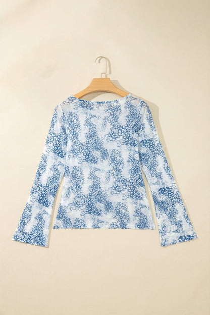 Snakeskin Print Long Sleeve Fitted Top