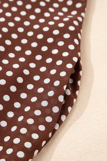 Brown Polka Dot Ruffle Tiered Square Neck Maxi Dress