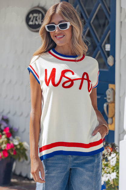 USA Graphic Knit Top Patriotic Flag Day Sweater